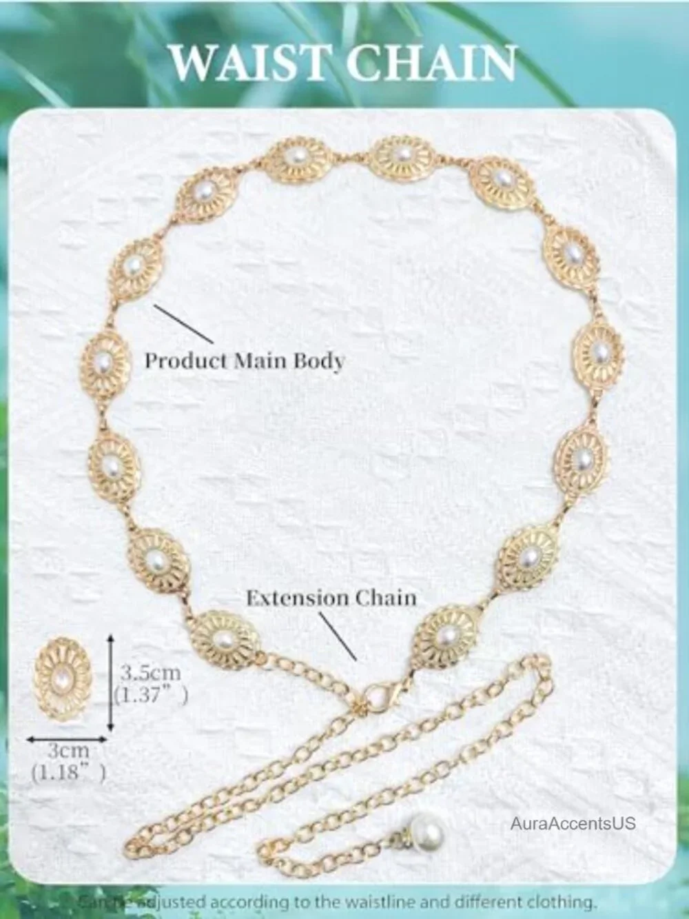 Women Western Concho Chain Belt with Floral Pattern